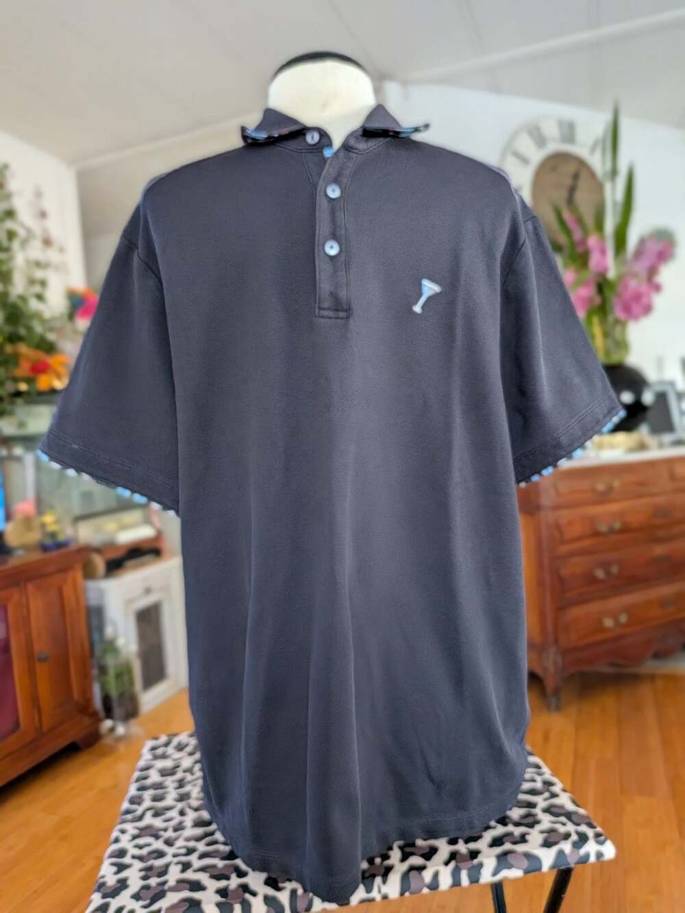 Tommy Bahama IslandZone Black Supima Cotton Martini Glass Print Polo Shirt M